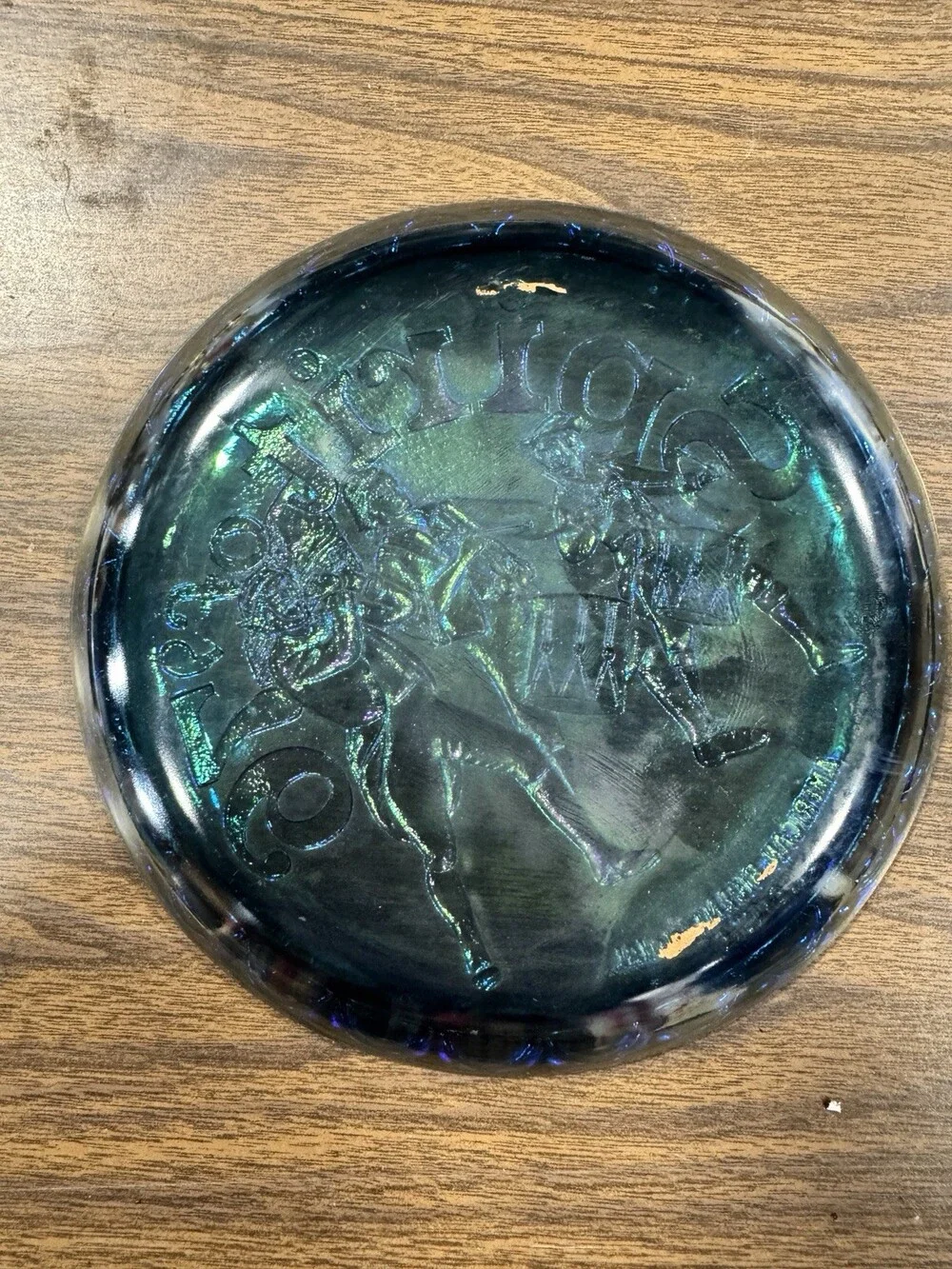 Vtg Spirit Of ‘76 Blue Carnival Glass Bicentennial Plate 1776-1976 Indiana Glass
